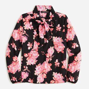 NEW J Crew Womens Medium Pink Rose Floral Long Sleeve Tie Front Blouse Shirt